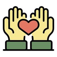 Hands care heart icon color outline vector