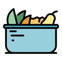 vector de contorno de color de icono de caja de ensalada de frutas