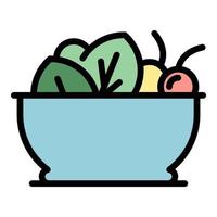 Fruit salad bowl icon color outline vector