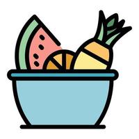 vector de contorno de color de icono de ensalada de fruta ligera