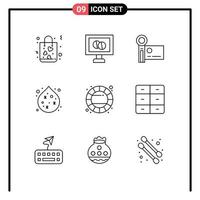 Set of 9 Modern UI Icons Symbols Signs for wheel color digital camera water pollution Editable Vector Design Elements