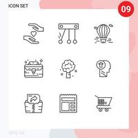 Mobile Interface Outline Set of 9 Pictograms of apple tree tree hot thing case Editable Vector Design Elements