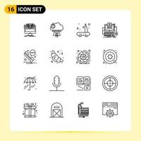 Group of 16 Outlines Signs and Symbols for monoblock coding special code sports Editable Vector Design Elements