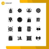 Mobile Interface Solid Glyph Set of 16 Pictograms of science idea coding creative programing Editable Vector Design Elements