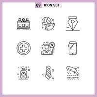 Set of 9 Commercial Outlines pack for investment sign hobby plus hospital Editable Vector Design Elements