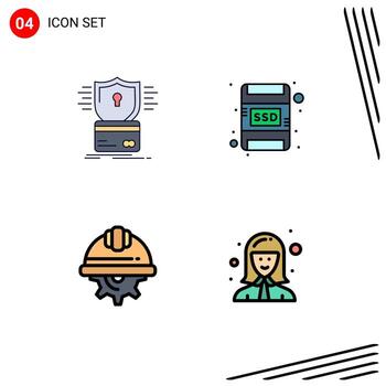 Filledline Flat Color Pack of 4 Universal Symbols of security day hacking memory card labor Editable Vector Design Elements