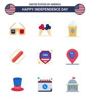 USA Happy Independence DayPictogram Set of 9 Simple Flats of security hotdog cake american independece Editable USA Day Vector Design Elements