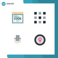 Pack of 4 creative Flat Icons of browser song coding microphone award Editable Vector Design Elements