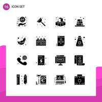 Mobile Interface Solid Glyph Set of 16 Pictograms of breakfast meat cubes food towels Editable Vector Design Elements