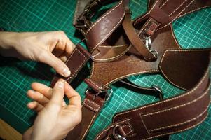 Production of leather products, close up. photo