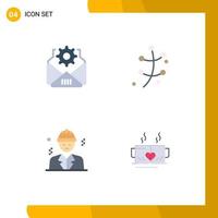 Set of 4 Modern UI Icons Symbols Signs for mail business growth spring tea Editable Vector Design Elements