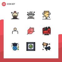 Mobile Interface Filledline Flat Color Set of 9 Pictograms of box sets award profile instagram Editable Vector Design Elements