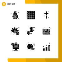 User Interface Pack of 9 Basic Solid Glyphs of emission automobile christian weed medical Editable Vector Design Elements