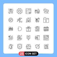 Paquete de iconos negros de 25 líneas símbolos de contorno para aplicaciones móviles aisladas en fondo blanco 25 iconos establecidos fondo de vector de icono negro creativo