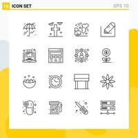 Set of 16 Modern UI Icons Symbols Signs for blogging blog mobile environment school write Editable Vector Design Elements