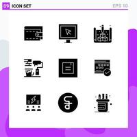 Pictogram Set of 9 Simple Solid Glyphs of window layout blueprint brush roller Editable Vector Design Elements