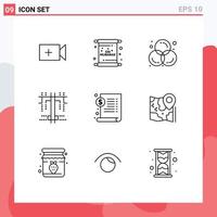 Modern Set of 9 Outlines Pictograph of file type art process graphic Editable Vector Design Elements