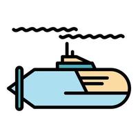 vector de contorno de color de icono de submarino de viaje
