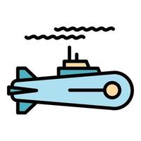 vector de contorno de color de icono de submarino de vela