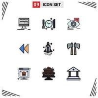 User Interface Pack of 9 Basic Filledline Flat Colors of technology rocket eyetap launch revind Editable Vector Design Elements
