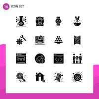 16 Thematic Vector Solid Glyphs and Editable Symbols of setting robbit scane egg phone Editable Vector Design Elements