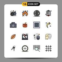 Flat Color Filled Line Pack of 16 Universal Symbols of camera love doll note board Editable Creative Vector Design Elements