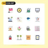 Pack of 16 creative Flat Colors of imac monitor finance computer link Editable Pack of Creative Vector Design Elements