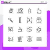 Group of 16 Outlines Signs and Symbols for hand travel develop startup spaceship Editable Vector Design Elements