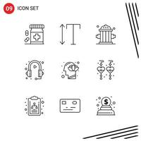 Mobile Interface Outline Set of 9 Pictograms of harmony service firefighter marketing customer Editable Vector Design Elements