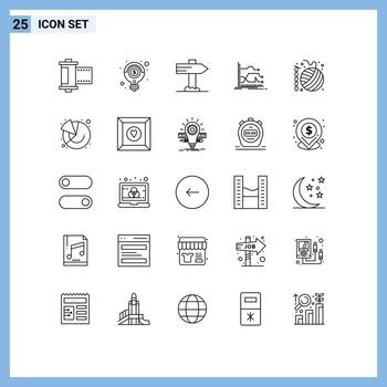 Modern Set of 25 Lines and symbols such as ball market solution graph arrows Editable Vector Design Elements