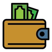 vector de contorno de color de icono de billetera en efectivo