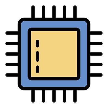Computer processor icon color outline vector