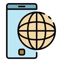 Smartphone and globe icon color outline vector