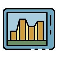 Tablet finance chart icon color outline vector