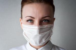 Portrait of a girl in a medical mask. Close up photo