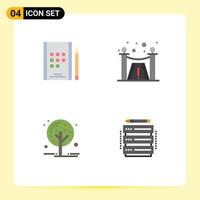 Set of 4 Modern UI Icons Symbols Signs for book tree design autumn database Editable Vector Design Elements