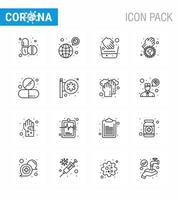 Covid19 icon set for infographic 16 Line pack such as capsule covid virus dirty hands water bowl viral coronavirus 2019nov disease Vector Design Elements