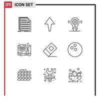 Modern Set of 9 Outlines Pictograph of stationary education idea play wheel Editable Vector Design Elements