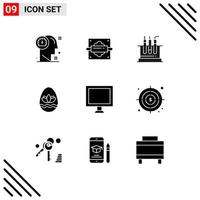 Pack of 9 creative Solid Glyphs of computer holiday kitchen egg medical Editable Vector Design Elements