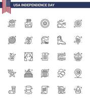 Pack of 25 creative USA Independence Day related Lines of celebration american holiday st pipe Editable USA Day Vector Design Elements