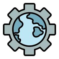 Globe in gear icon color outline vector