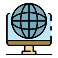 Computer and globe icon color outline vector