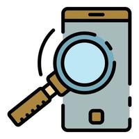 Smartphone and magnifier icon color outline vector