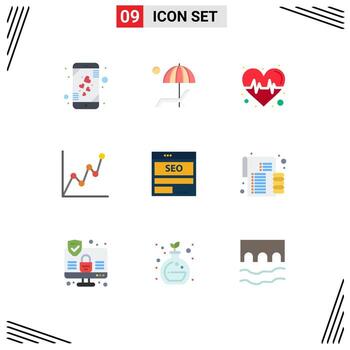grupo de 9 colores planos modernos establecidos para elementos de diseño de vectores editables de ciencia de tarjeta de verano de dinero de servidor