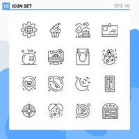 Modern 16 Line style icons Outline Symbols for general use Creative Line Icon Sign Isolated on White Background 16 Icons Pack Creative Black Icon vector background