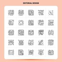 esquema 25 conjunto de iconos de diseño editorial diseño de estilo de línea vectorial conjunto de iconos negros paquete de pictogramas lineales ideas de negocios web y móviles diseño ilustración vectorial vector