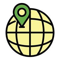 Globe and location icon color outline vector