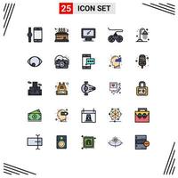 Pack of 25 Modern Filled line Flat Colors Signs and Symbols for Web Print Media such as water game computer device pc Editable Vector Design Elements