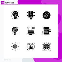 Modern Set of 9 Solid Glyphs and symbols such as cake bulb dessert process sweet Editable Vector Design Elements