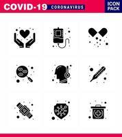 Coronavirus awareness icons 9 Solid Glyph Black icon Corona Virus Flu Related such as  cold test medical pills sample lab viral coronavirus 2019nov disease Vector Design Elements